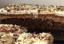 Prajitura Pufocino, cu crema de ciocolata si biscuiti