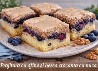 Prajitura cu afine si bezea crocanta cu nuca