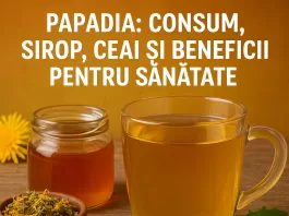 Ceai și sirop de păpădie cu flori galbene, oferind beneficii pentru sănătate.