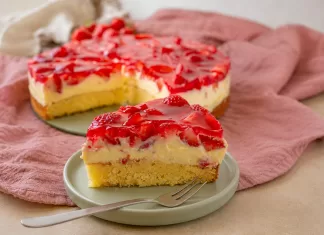 Prajitura Racoroasa cu Capsuni si Crema de Vanilie