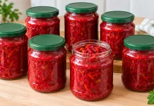 Salată de sfeclă roșie cu ardei și morcov la borcan. Garnitura perfectă pentru iarnă